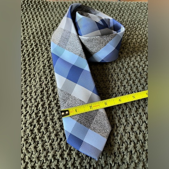 Structure Men’s Tie, Shades of Blue & Gray Checkered Plaid, 100% Polyester; 58” - Picture 4 of 5